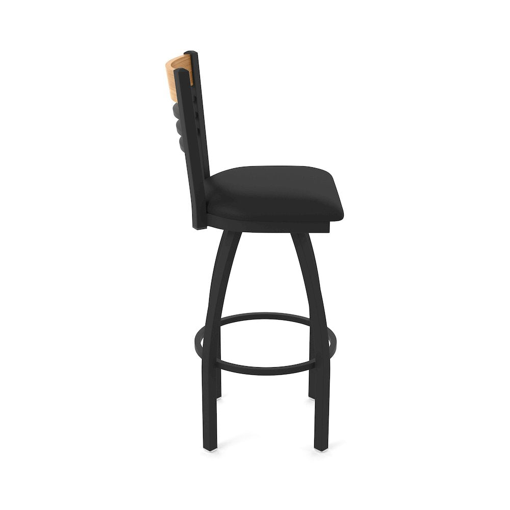 30" Swivel Bar Stool, Black Wrinkle Finish, Medium Back, Black Vinyl Seat