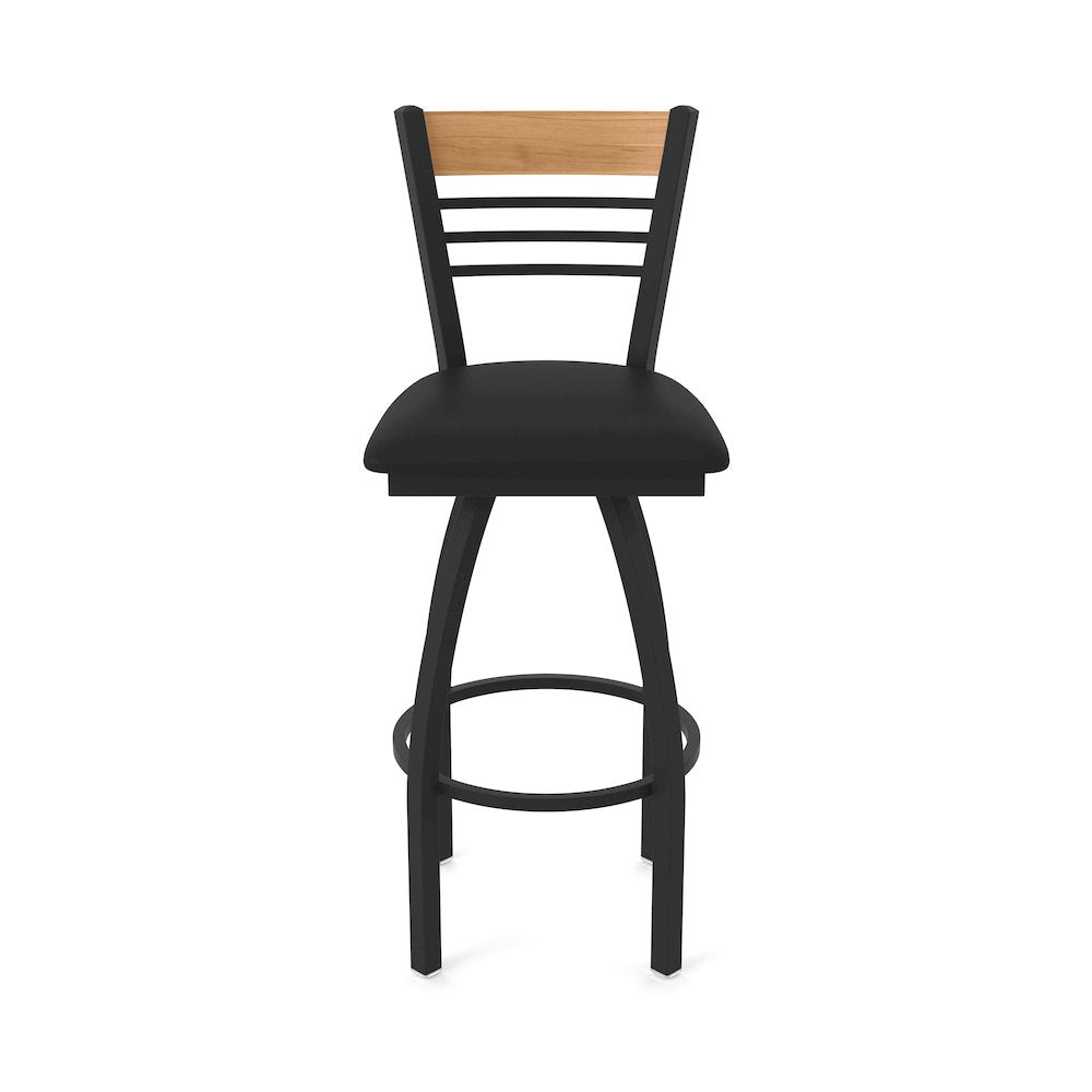 30" Swivel Bar Stool, Black Wrinkle Finish, Medium Back, Black Vinyl Seat
