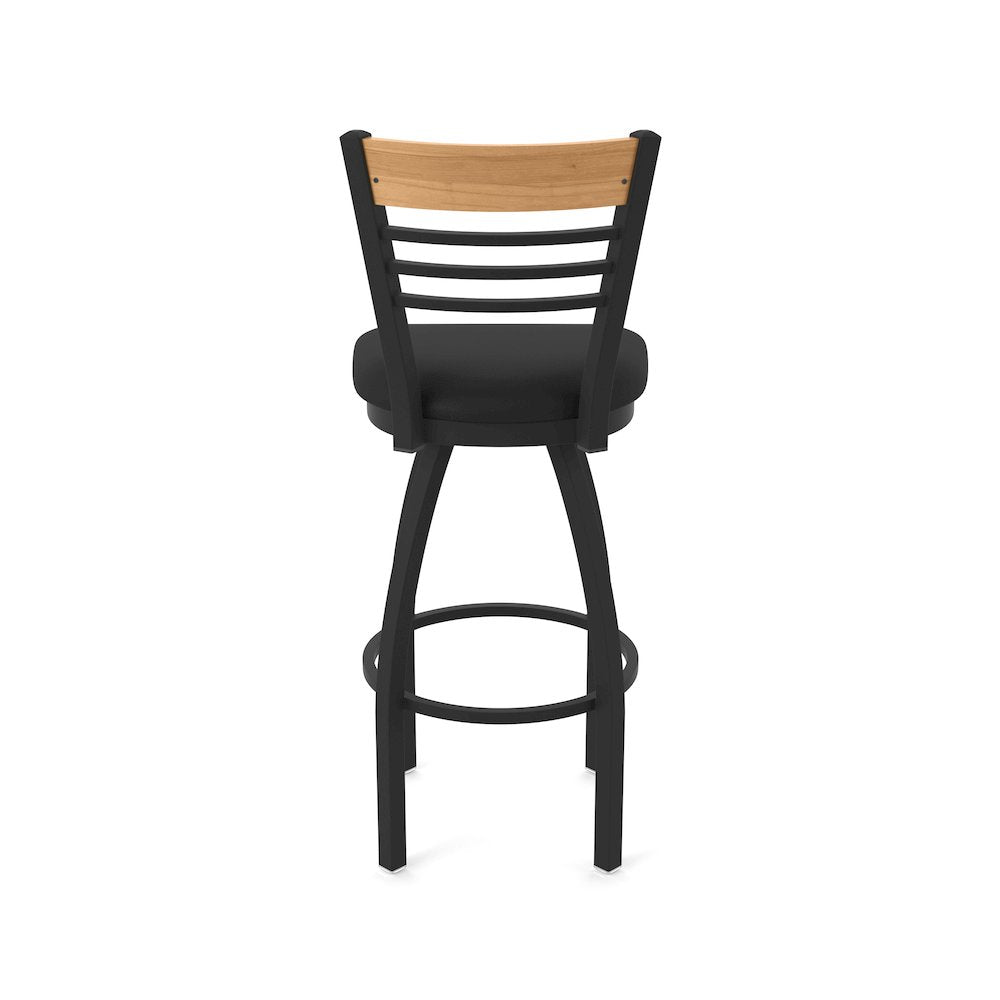 30" Swivel Bar Stool, Black Wrinkle Finish, Medium Back, Black Vinyl Seat
