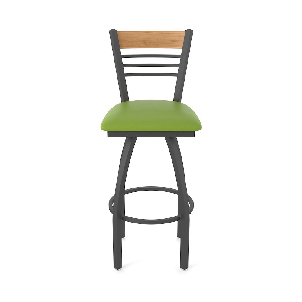 30" Swivel Bar Stool, Pewter Finish, Medium Back, Canter Kiwi Green Seat