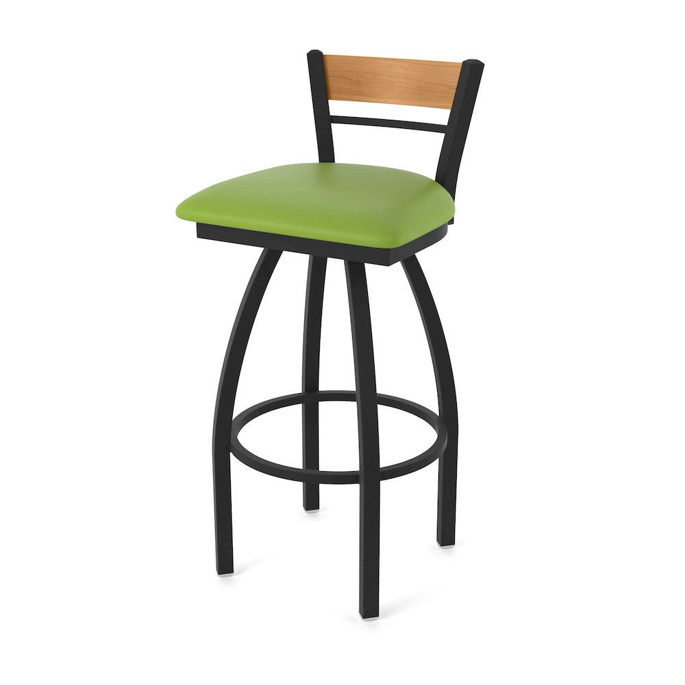 30" Swivel Bar Stool, Black Wrinkle Finish, Medium Back, Canter Kiwi Green Seat