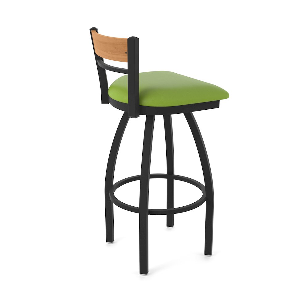 30" Swivel Bar Stool, Black Wrinkle Finish, Medium Back, Canter Kiwi Green Seat