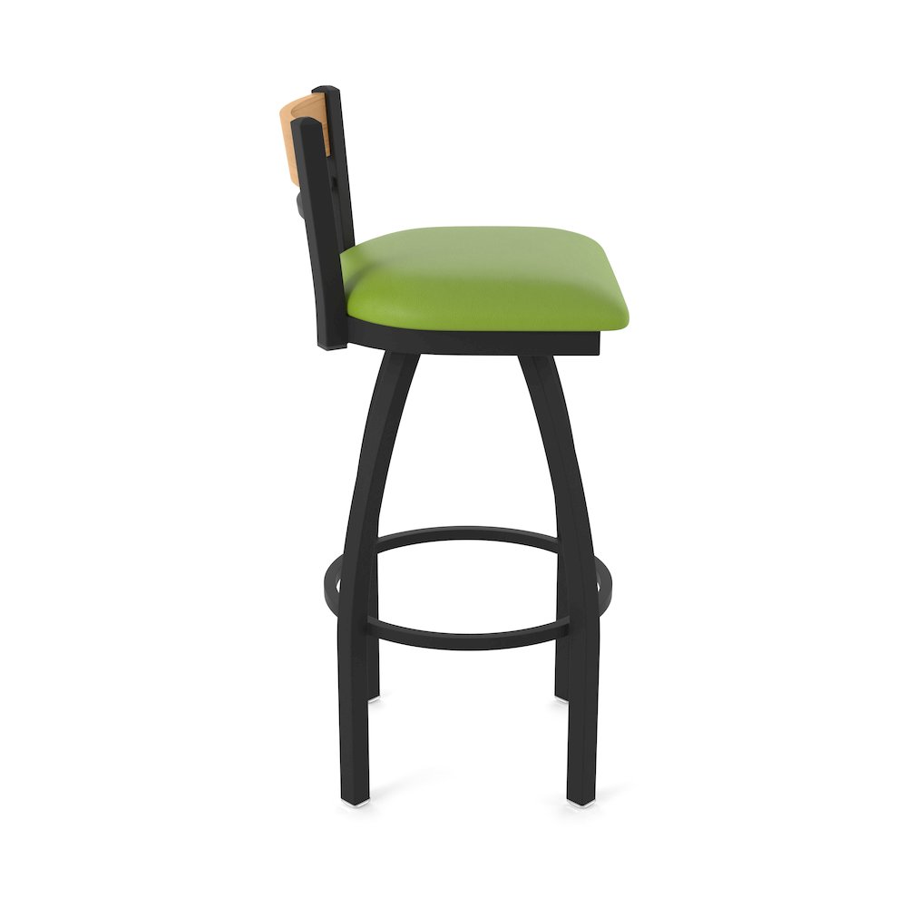 30" Swivel Bar Stool, Black Wrinkle Finish, Medium Back, Canter Kiwi Green Seat