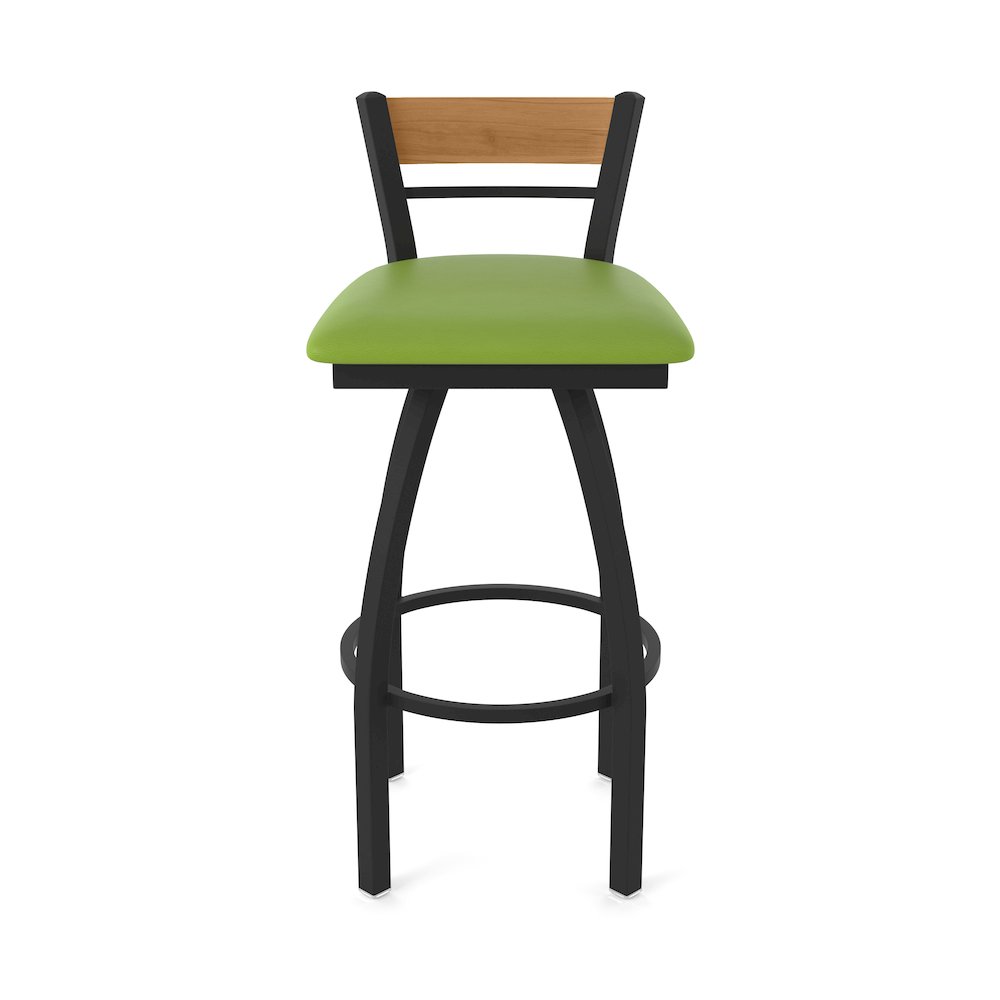 30" Swivel Bar Stool, Black Wrinkle Finish, Medium Back, Canter Kiwi Green Seat