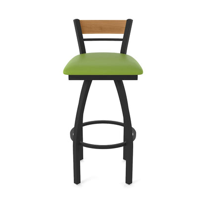 30" Swivel Bar Stool, Black Wrinkle Finish, Medium Back, Canter Kiwi Green Seat