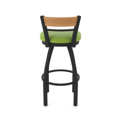30" Swivel Bar Stool, Black Wrinkle Finish, Medium Back, Canter Kiwi Green Seat