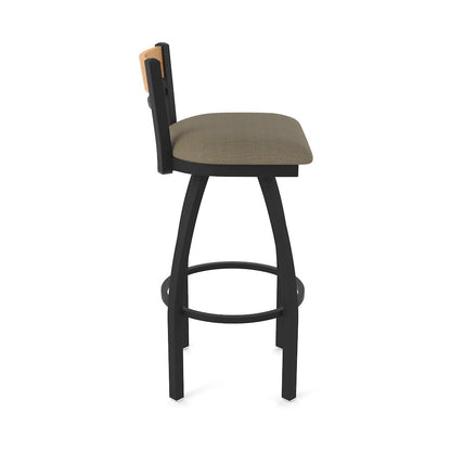 30" Swivel Bar Stool, Black Wrinkle Finish, Medium Back, Graph Cork Seat