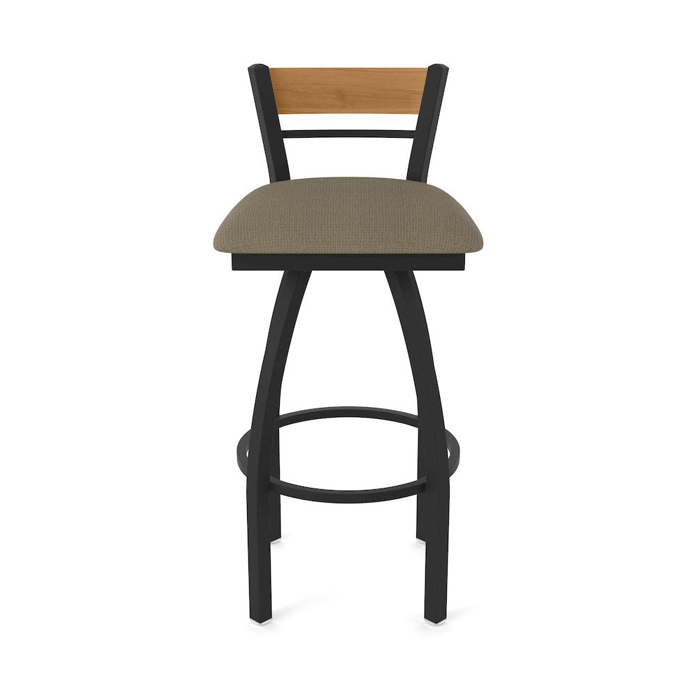 30" Swivel Bar Stool, Black Wrinkle Finish, Medium Back, Graph Cork Seat