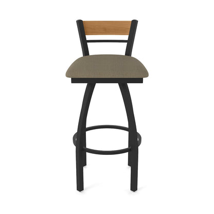 30" Swivel Bar Stool, Black Wrinkle Finish, Medium Back, Graph Cork Seat
