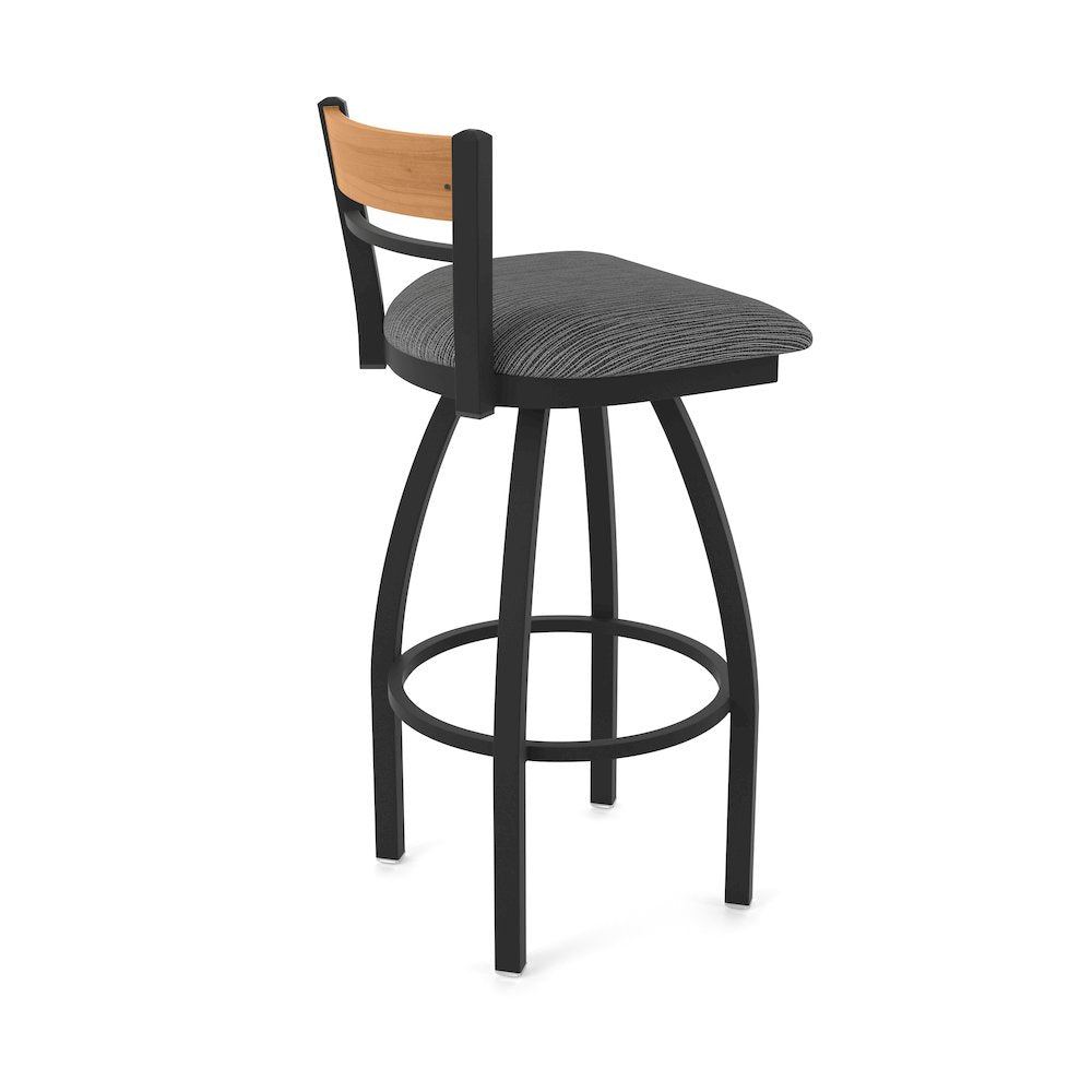 30" Swivel Bar Stool, Black Wrinkle Finish, Medium Back, Graph Coal Seat