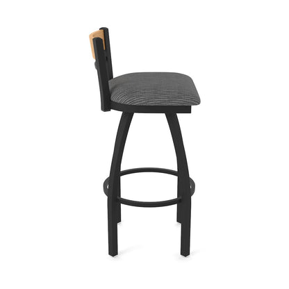 30" Swivel Bar Stool, Black Wrinkle Finish, Medium Back, Graph Coal Seat