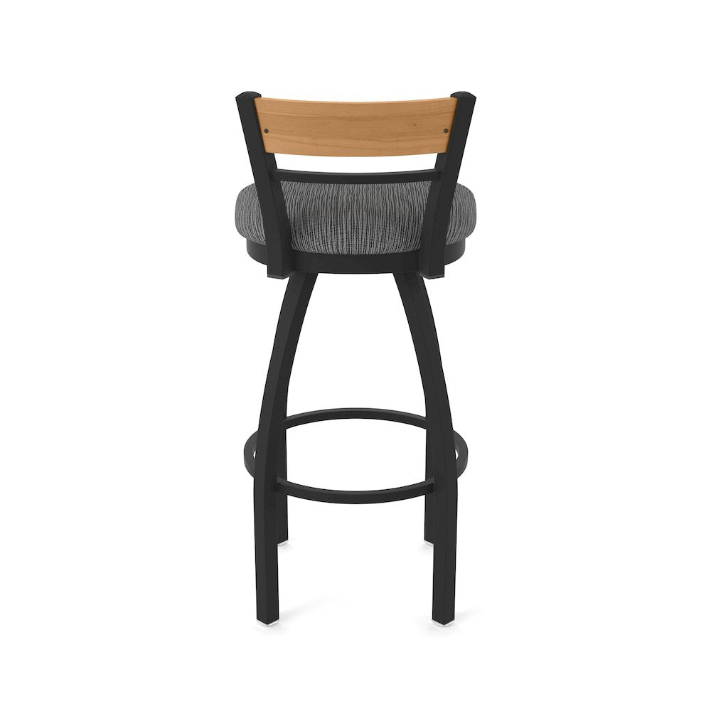 30" Swivel Bar Stool, Black Wrinkle Finish, Medium Back, Graph Coal Seat