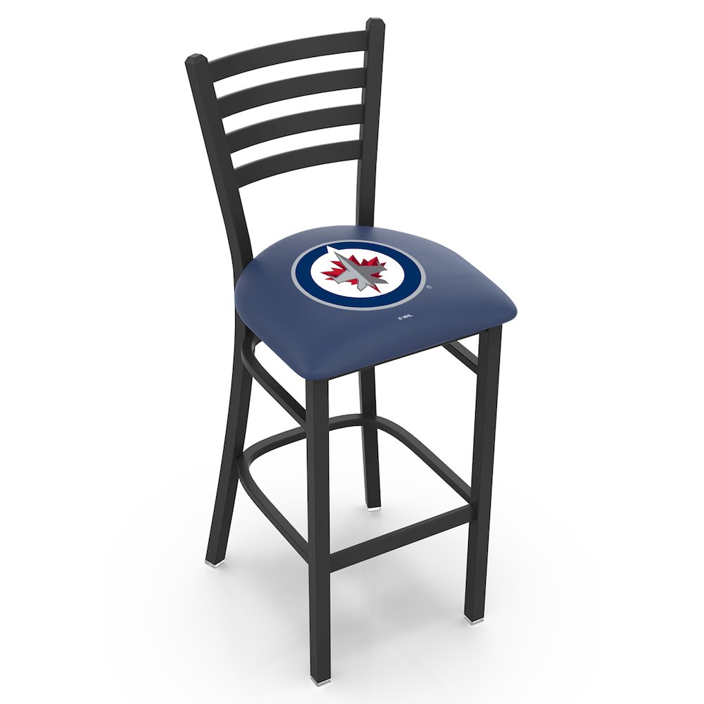 L004 - 30" Black Wrinkle Winnipeg Jets Stationary Bar Stool with Ladder Style Back by Holland Bar Stool Co.