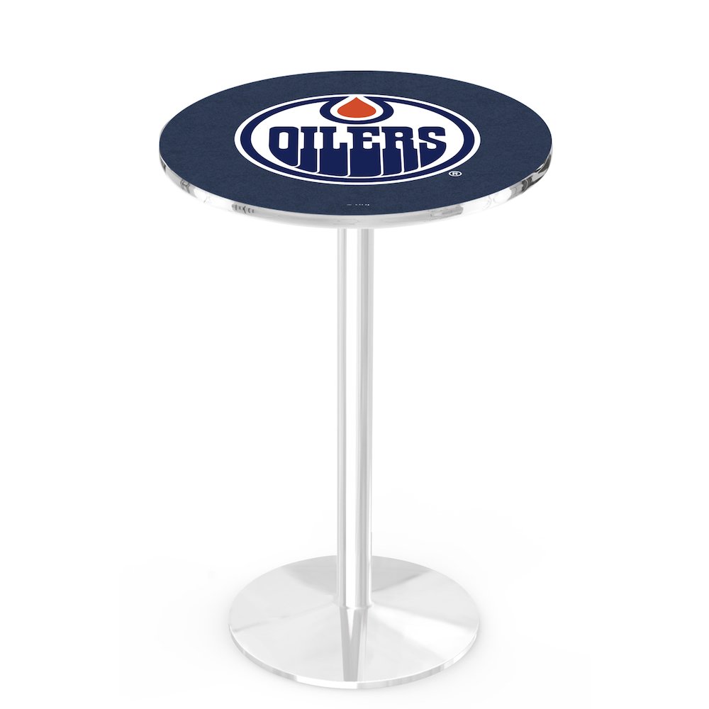 L214 Edmonton Oilers 36" Tall - 36" Top Pub Table with Chrome Finish (8631)
