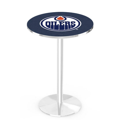 L214 Edmonton Oilers 36" Tall - 36" Top Pub Table with Chrome Finish (8631)