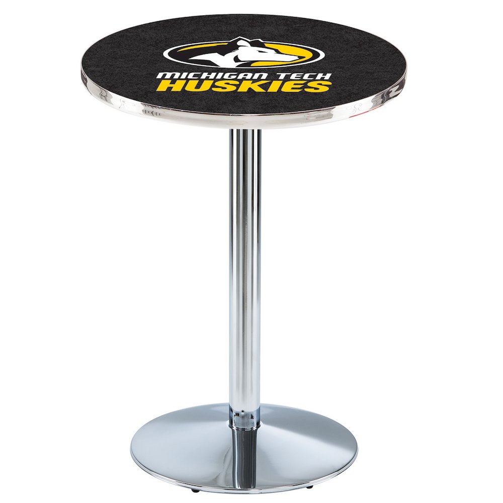 L214 Michigan Tech University 36" Tall - 36" Top Pub Table with Chrome Finish