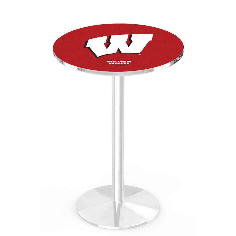L214 University of Wisconsin (W)  36' Tall - 36' Top Pub Table w/ Chrome Finish