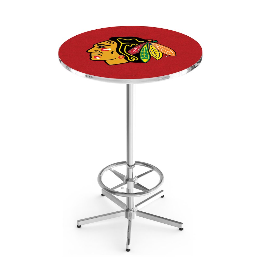 L216 Chicago Blackhawks (Red Background) 42' Tall - 36' Top Pub Table w/ Chrome Finish (5776)