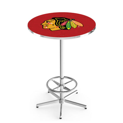 L216 Chicago Blackhawks (Red Background) 42' Tall - 36' Top Pub Table w/ Chrome Finish (5776)