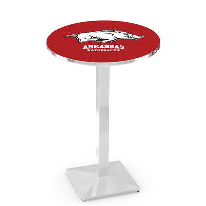 L217 University of Arkansas 36" Tall - 36" Top Pub Table with Chrome Finish