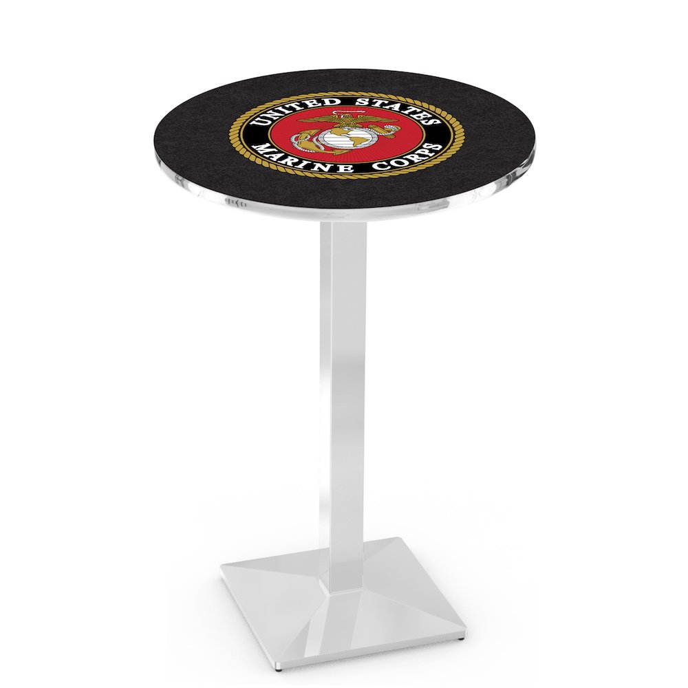 L217 United States Marine Corps 36" Tall - 36" Top Pub Table with Chrome Finish
