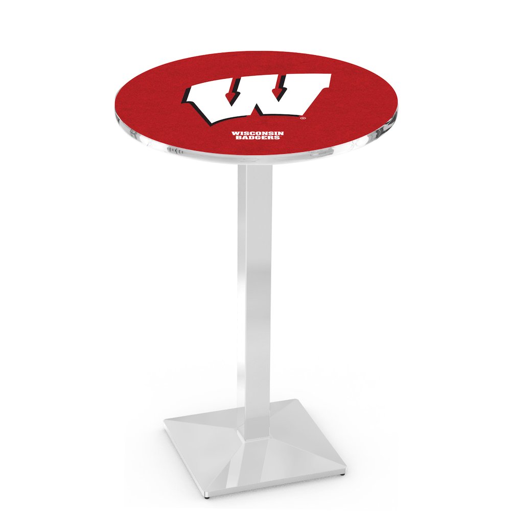 L217 University of Wisconsin (W)  36" Tall - 36" Top Pub Table with Chrome Finish