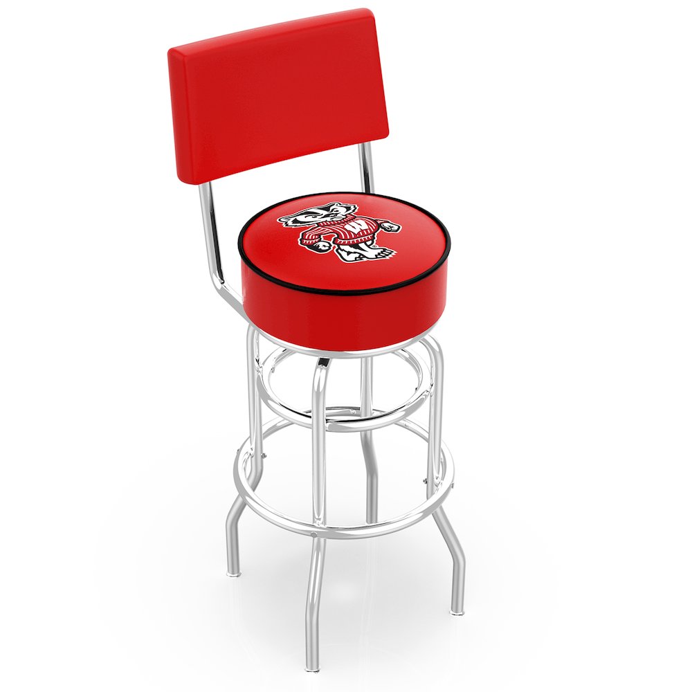 30" L7C4 - Chrome Double Ring Wisconsin "Badger" Swivel Bar Stool with a Back by Holland Bar Stool Company