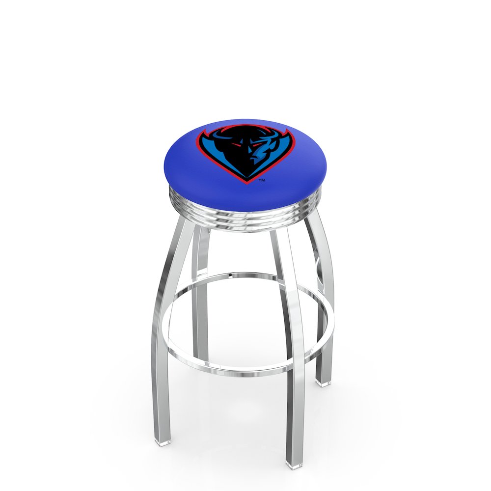 30" L8C3C - Chrome DePaul Swivel Bar Stool with 2.5" Ribbed Accent Ring by Holland Bar Stool Company