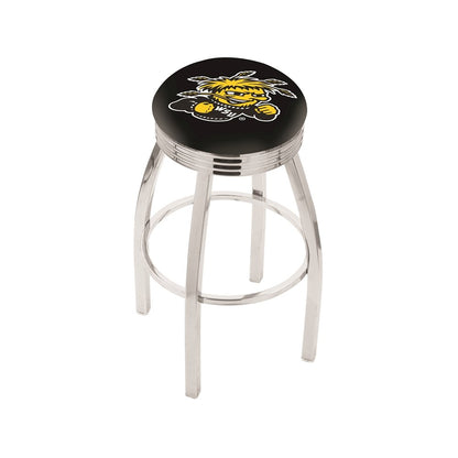 30" L8C3C - Chrome Wichita State Swivel Bar Stool with 2.5" Ribbed Accent Ring by Holland Bar Stool Company