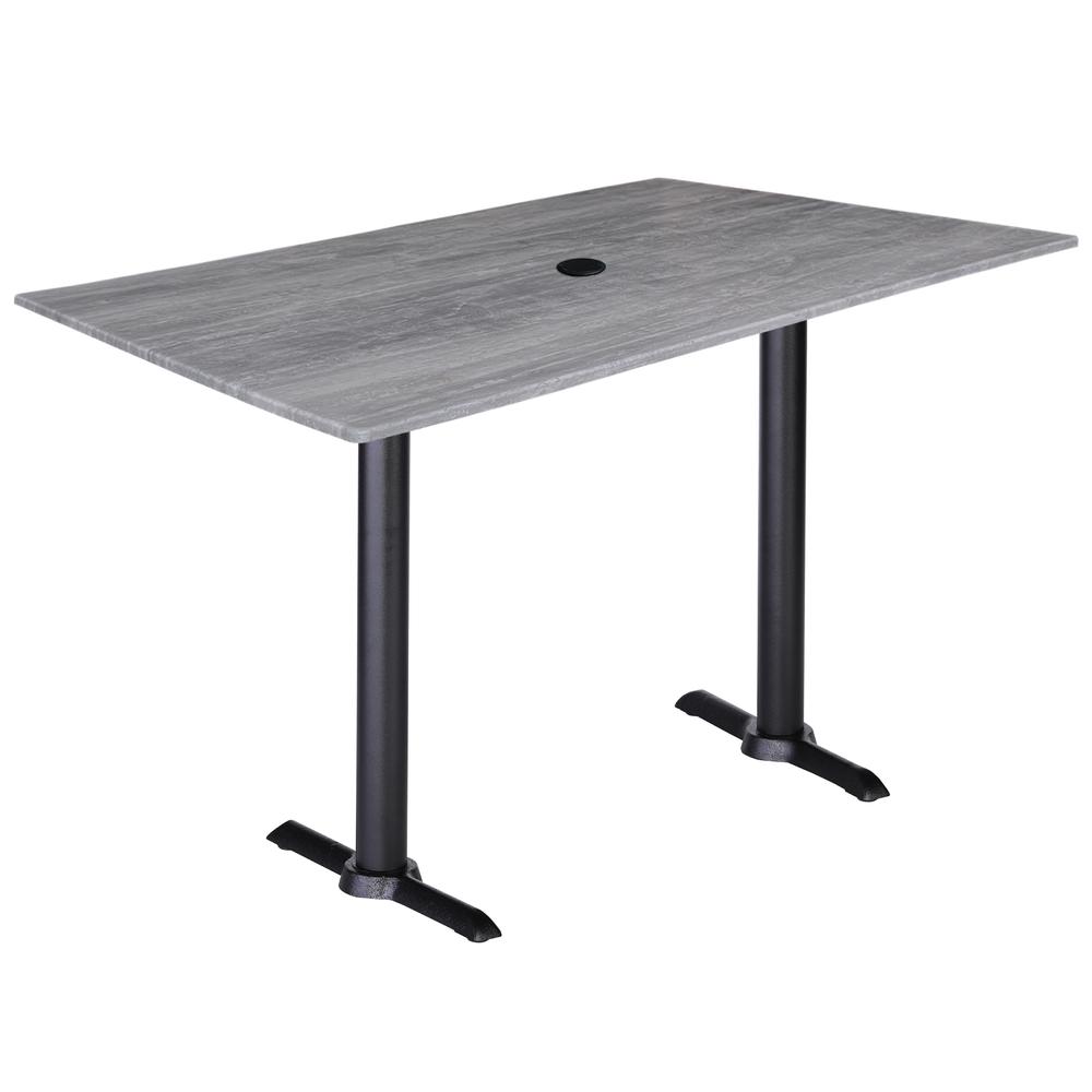 Two 42" Tall OD211EB Indoor/Outdoor All-Season Table Bases with a 30" x 48" Greystone Top with Umbrella Hole