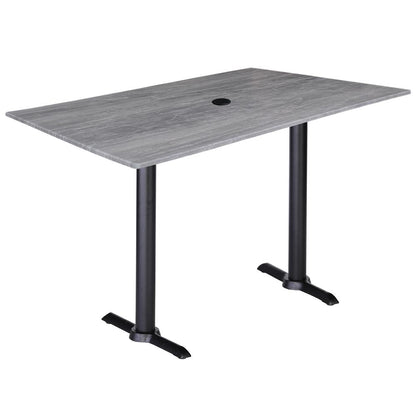 Two 42" Tall OD211EB Indoor/Outdoor All-Season Table Bases with a 30" x 48" Greystone Top with Umbrella Hole