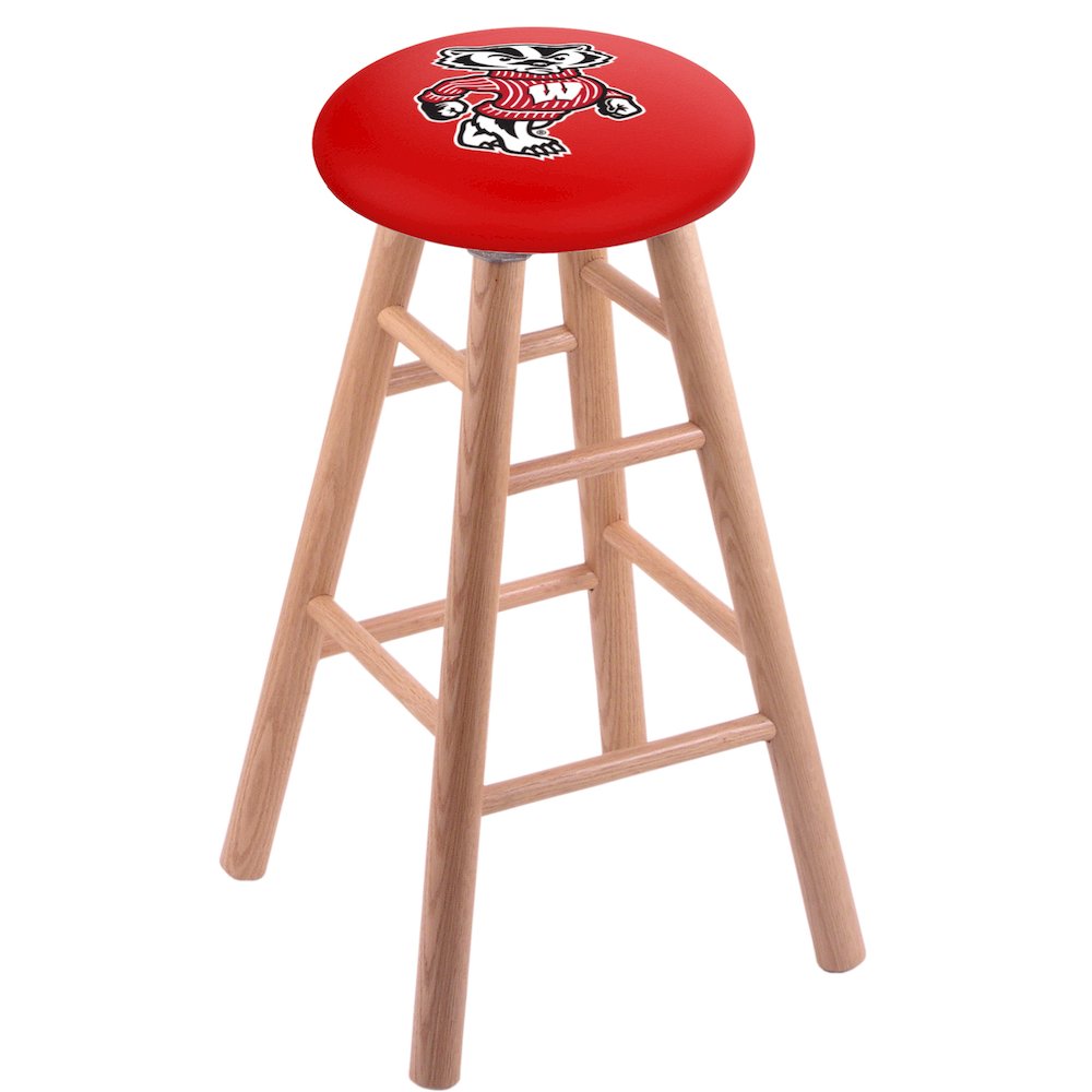 Oak Bar Stool in Natural Finish with Wisconsin "Badger" Seat