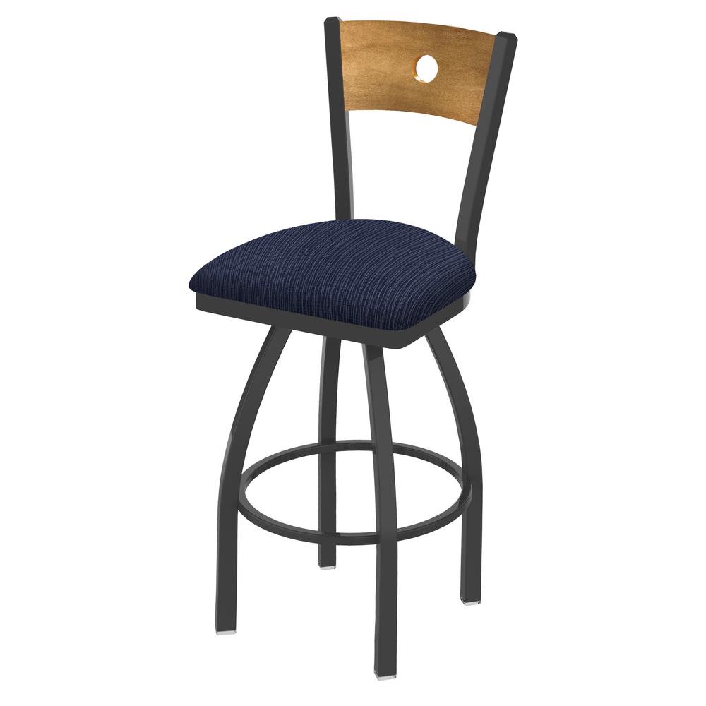 830 Voltaire 36" Swivel Counter Stool with Pewter Finish, Medium Back, and Graph Anchor Seat