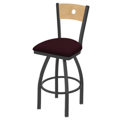 830 Voltaire 36" Swivel Counter Stool with Pewter Finish, Natural Back, and Canter Bordeaux Seat