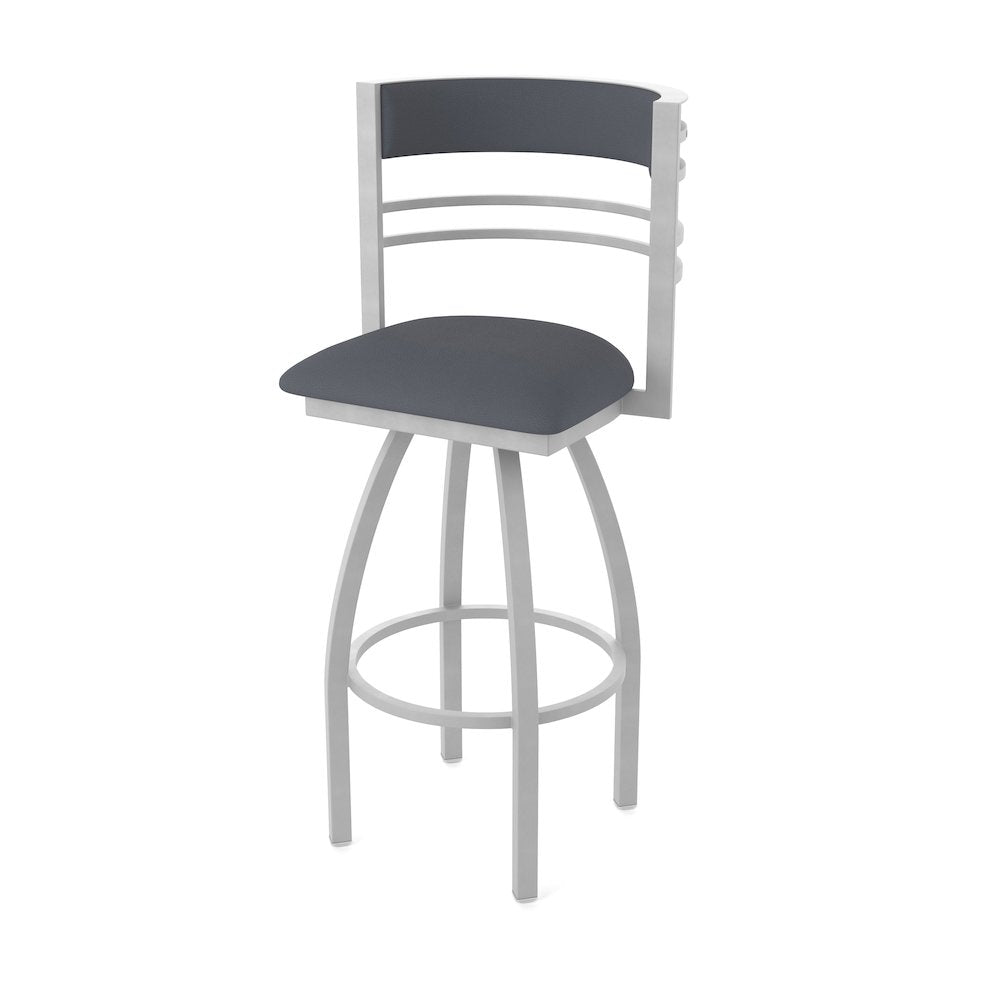 Swivel Bar Stool with Anodized Nickel Finish and Canter Storm Seat and Back