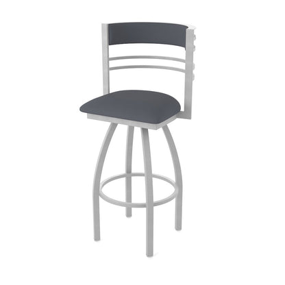 Swivel Bar Stool with Anodized Nickel Finish and Canter Storm Seat and Back