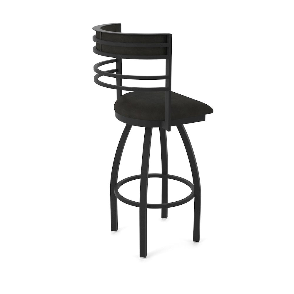 Swivel Bar Stool with Black Wrinkle Finish and Canter Espresso Seat and Back