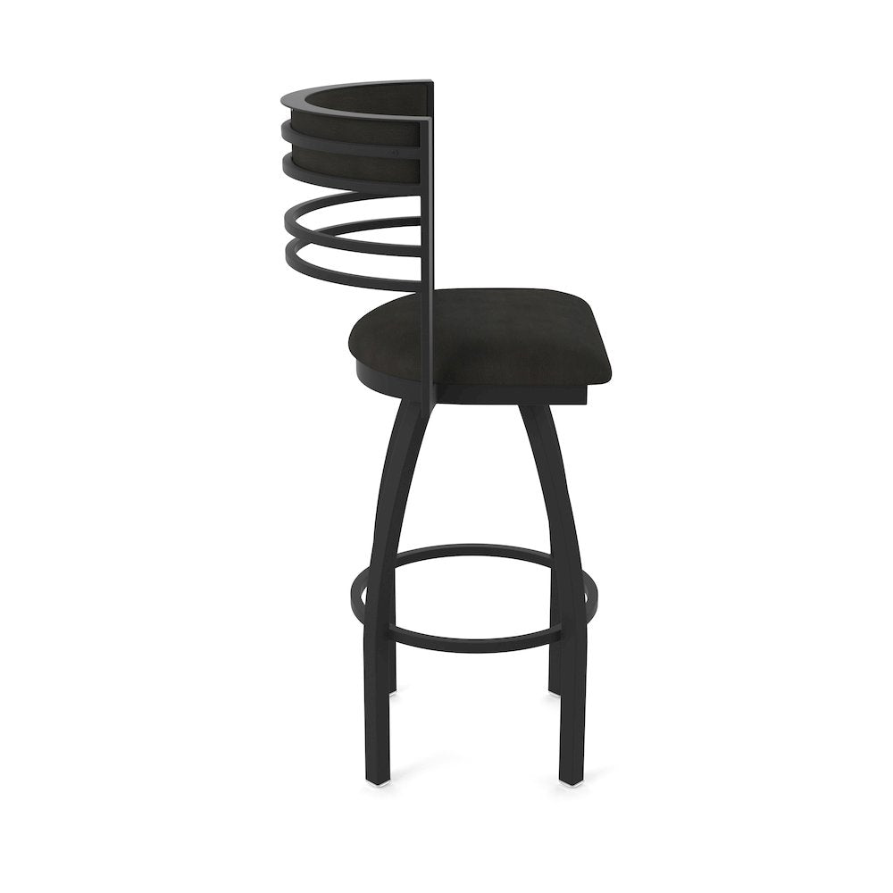 Swivel Bar Stool with Black Wrinkle Finish and Canter Espresso Seat and Back