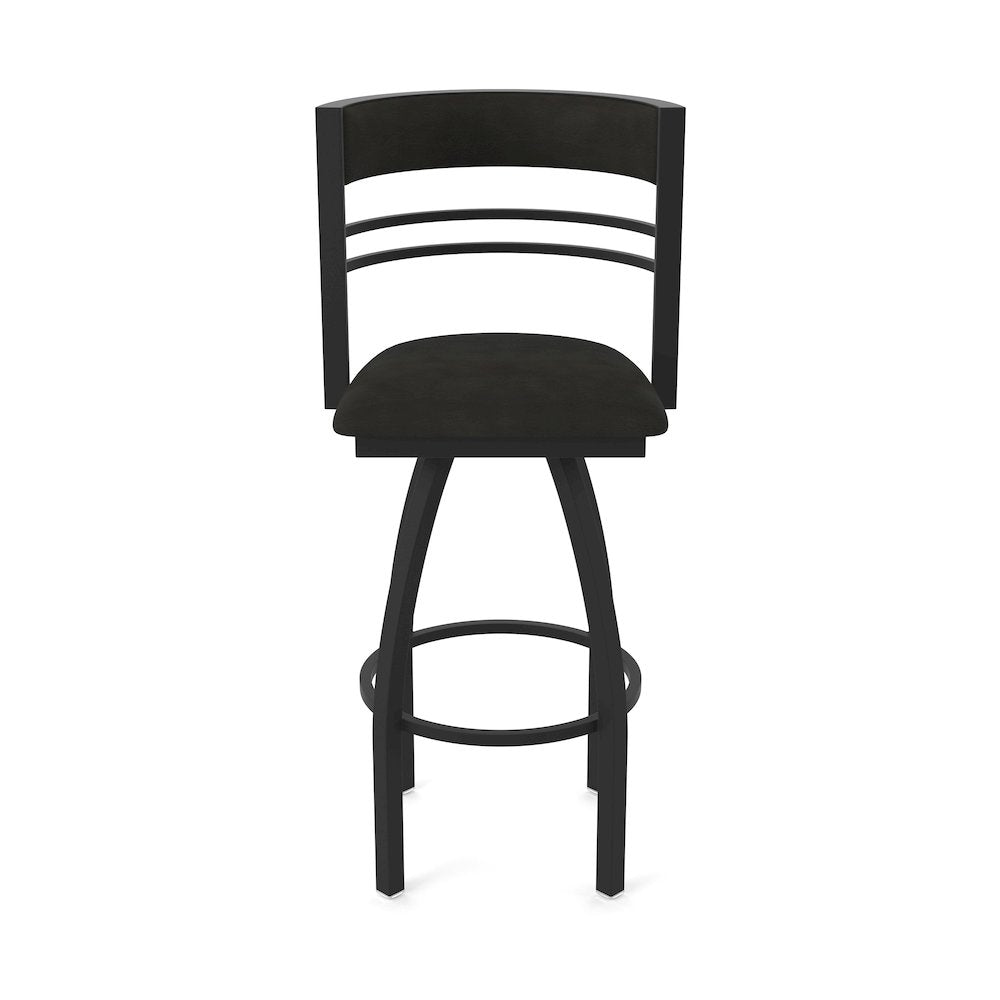 Swivel Bar Stool with Black Wrinkle Finish and Canter Espresso Seat and Back