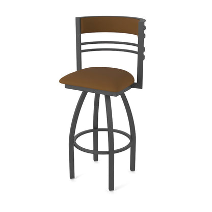Swivel Bar Stool with Pewter Finish and Canter Thatch Seat and Back