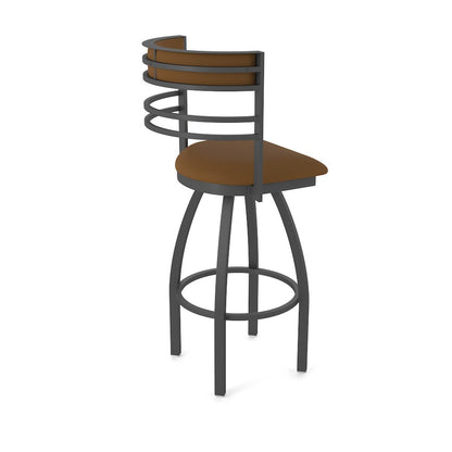Swivel Bar Stool with Pewter Finish and Canter Thatch Seat and Back