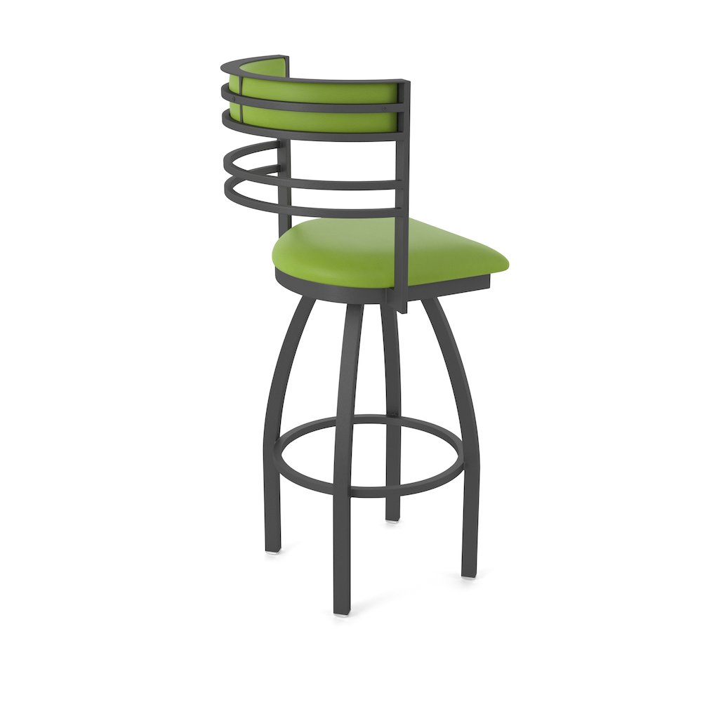 Swivel Bar Stool with Pewter Finish and Canter Kiwi Green Seat and Back