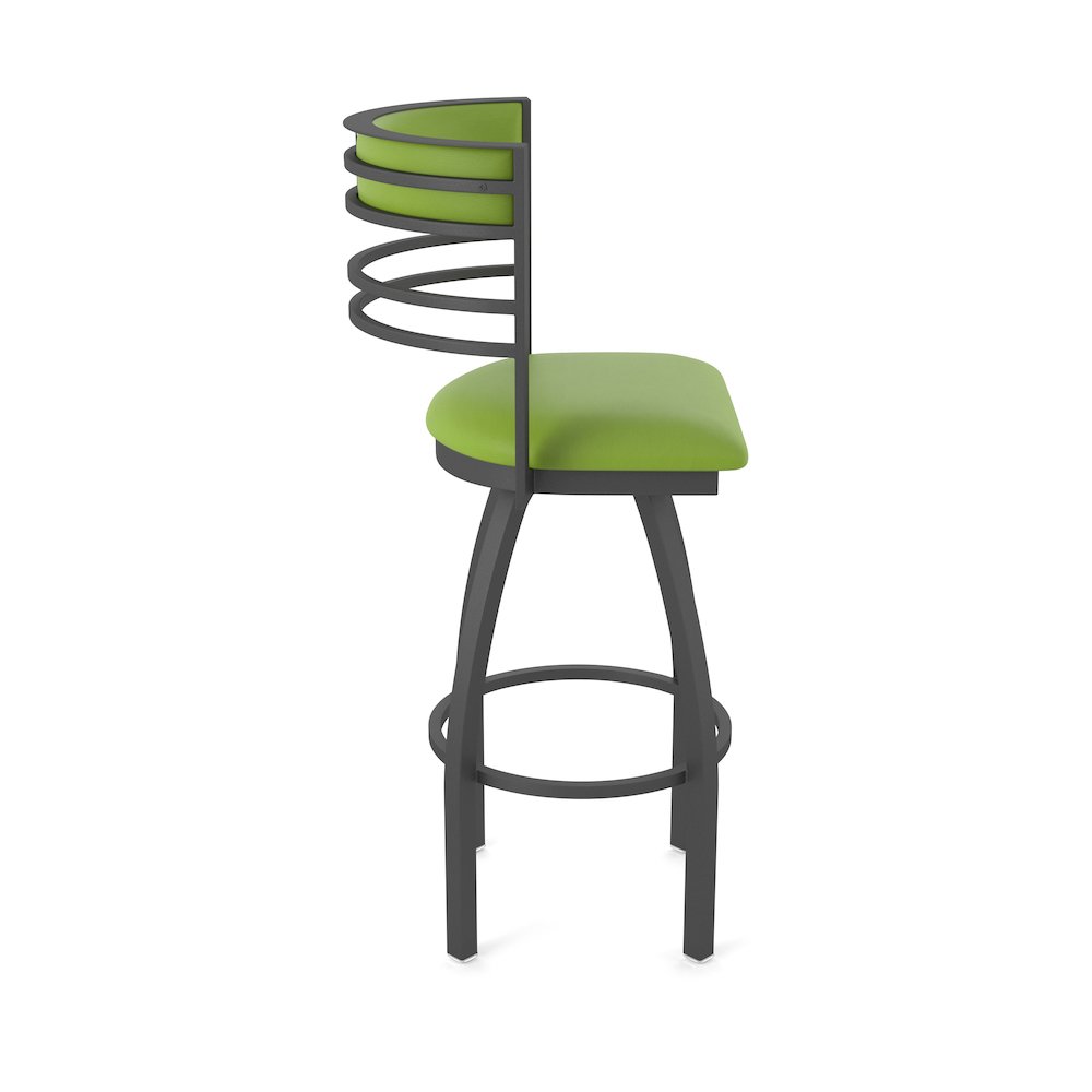Swivel Bar Stool with Pewter Finish and Canter Kiwi Green Seat and Back