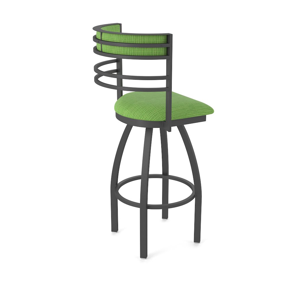 Swivel Bar Stool with Pewter Finish and Graph Parrot Seat and Back