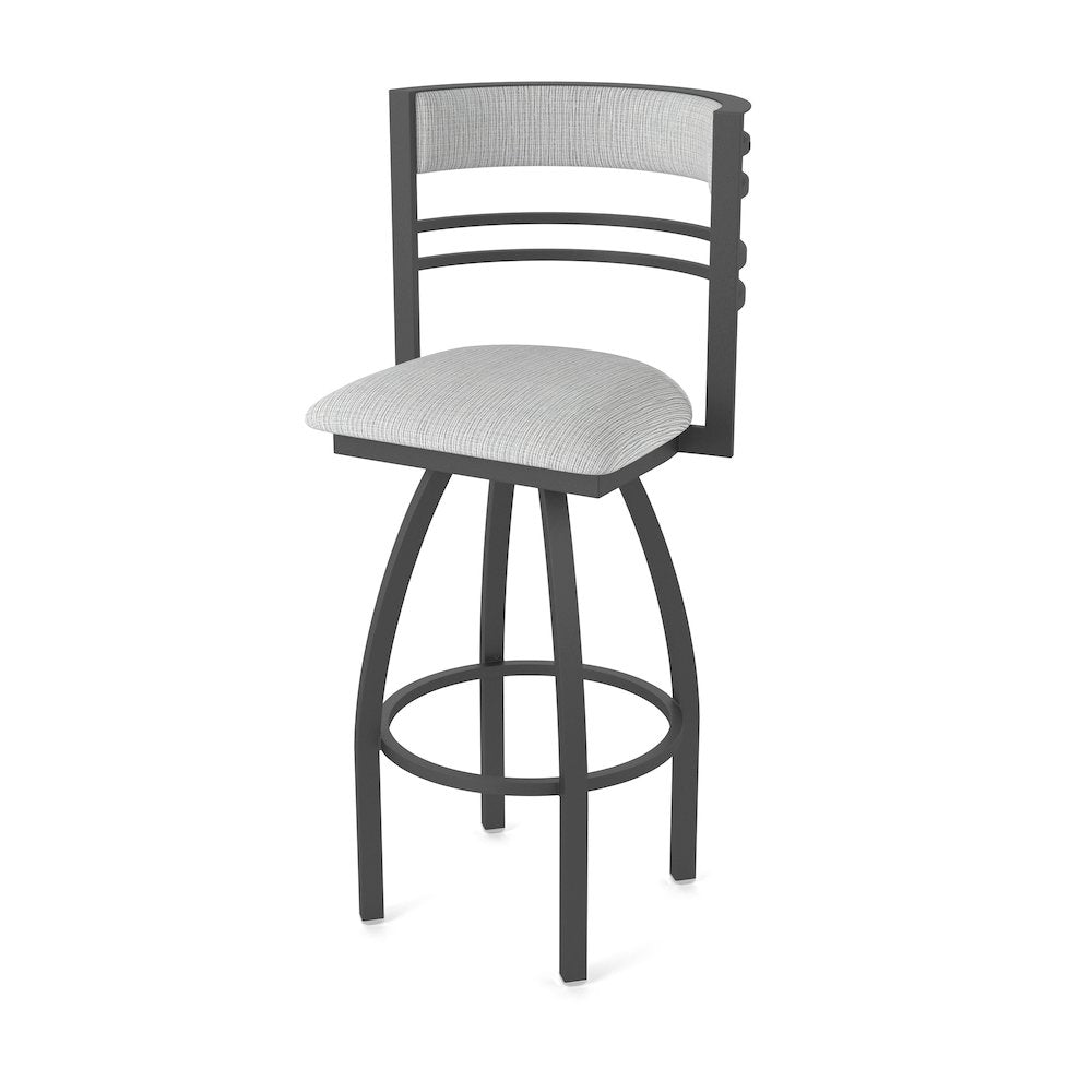 Swivel Bar Stool with Pewter Finish and Graph Alpine Seat and Back