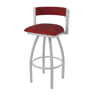 Swivel Bar Stool with Anodized Nickel Finish and Graph Ruby Seat and Back