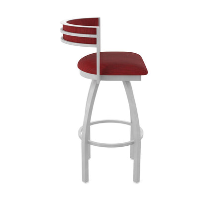 Swivel Bar Stool with Anodized Nickel Finish and Graph Ruby Seat and Back