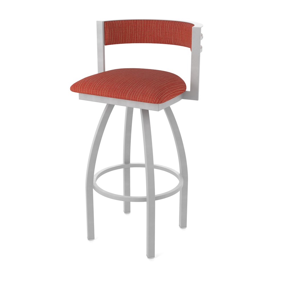 Swivel Bar Stool with Anodized Nickel Finish and Graph Poppy Seat and Back
