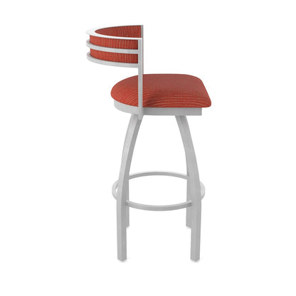 Swivel Bar Stool with Anodized Nickel Finish and Graph Poppy Seat and Back