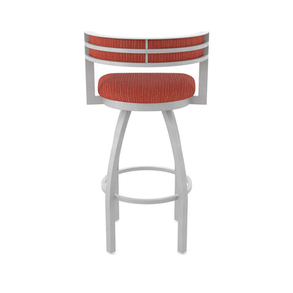 Swivel Bar Stool with Anodized Nickel Finish and Graph Poppy Seat and Back